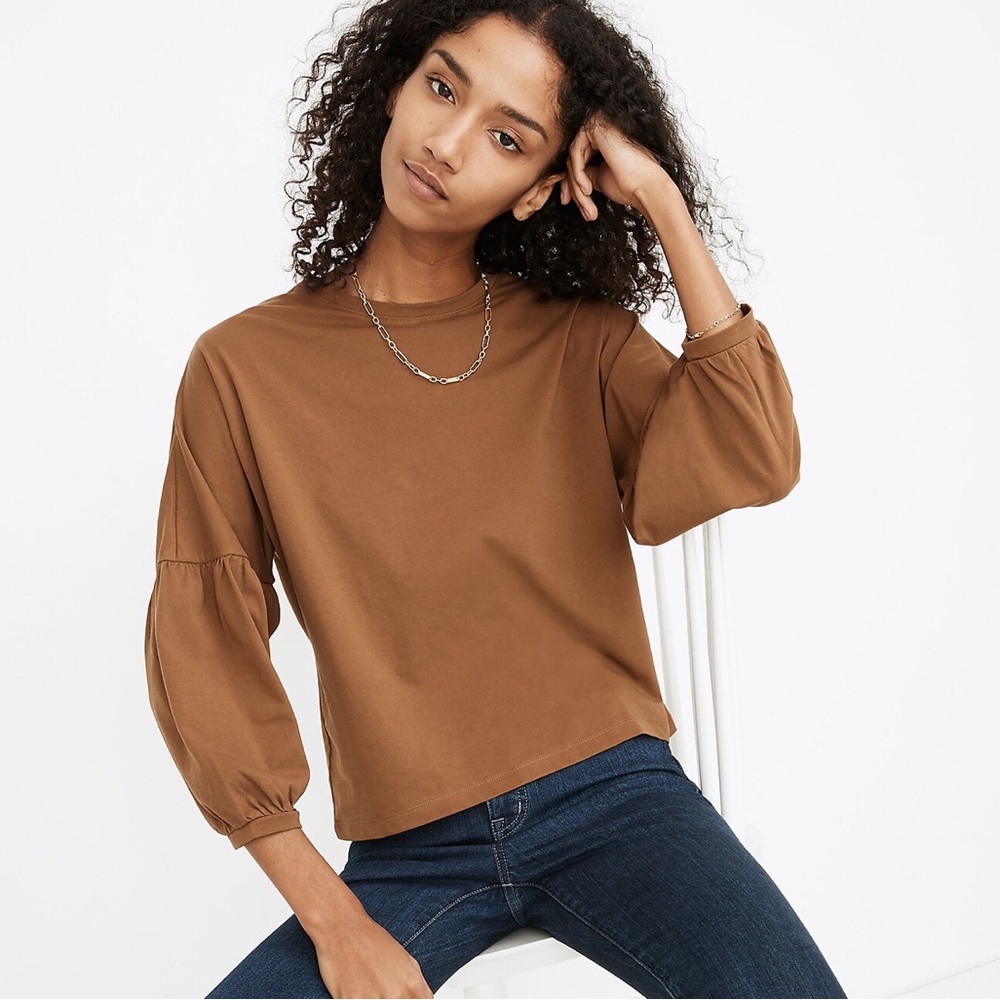Madewell Crepe Drop-Shoulder Bubble-Sleeve Tee, Size M NWT MB156